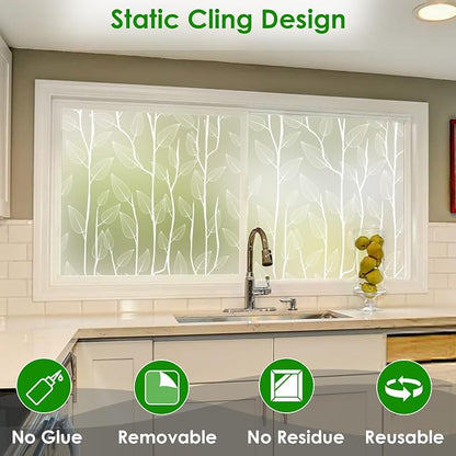 DKTIE Nordic Leaves Window Privacy Film Decorative Stained Glass Sun Blocking - Image 2
