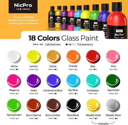 Nicpro 18 Colors Acrylic Glass Paint Set Large Bulk Enamel & Ceramic Painting - Image 2