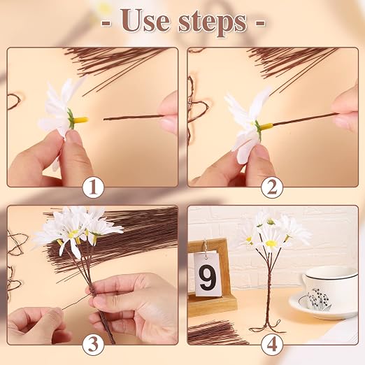 200 Pcs Floral Wire 26 Gauge Crafts Wire Florist Flower Wire Stems Brown Floral - Image 3