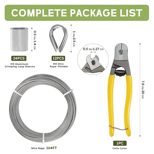 1/8 Inch Stainless Steel Cable Kit 164FT, 7 x 7 Strands Wire Rope - Image 2