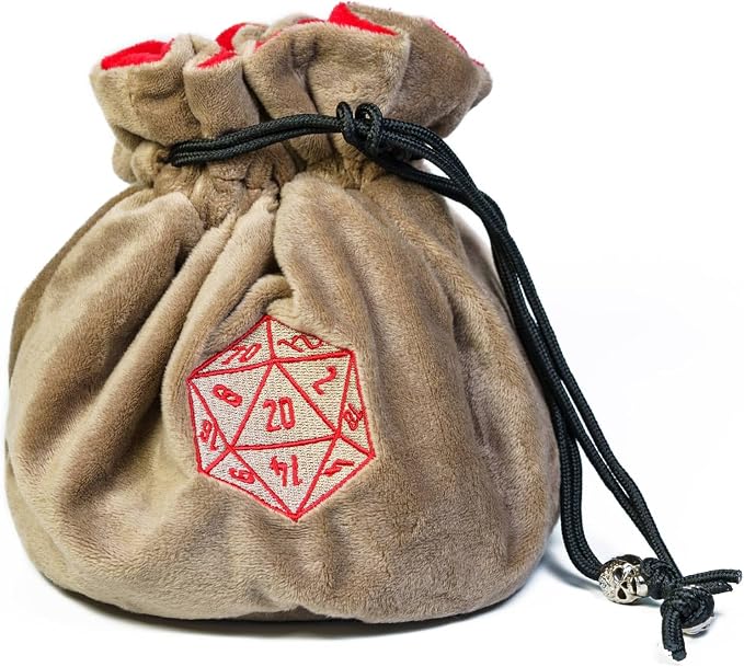 Large Dice Bags D&D with Pockets Khaki Storage Bag D20 Logo - Image 5