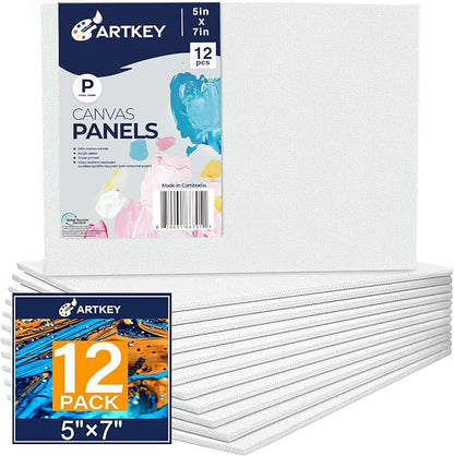 Artkey Canvas Boards 5x7 Inch 12-Pack, 10 oz Primed 100% Cotton White Blank by Artkey