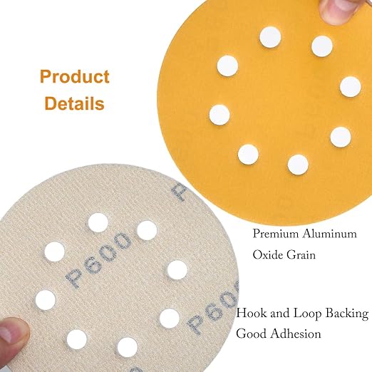 5-Inch 8-Hole Hook and Loop Sanding Discs 600-Grit Random Orbit Sandpaper - Image 5