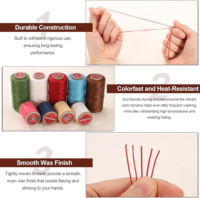 uxcell Flat Leather Sewing Waxed Thread, 270m / 295 Yards Polyester Wax String - Image 5