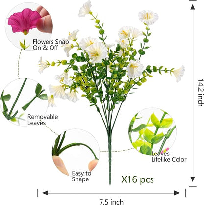 Artificial Fake Flowers For Outdoor Outside Decoration, 16 Bundles UV Resistant - Image 2