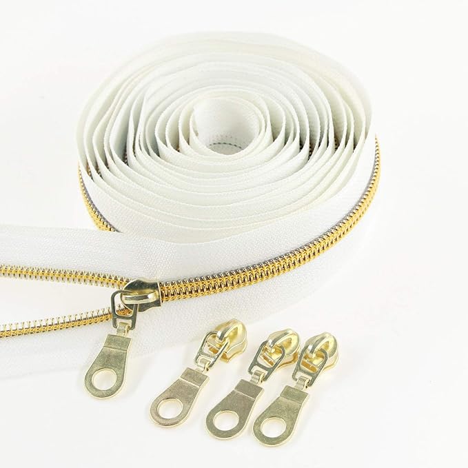 Leekayer White Nylon Zipper #5 Gold Metallic Nylon Coil Teeth Zipper by The by Leekayer