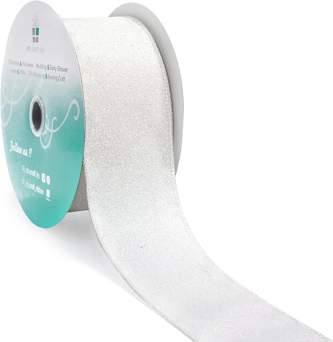 CT CRAFT LLC Glitter Wired Ribbon 2.5" x 20 Yards White by CTCRAFTLLC