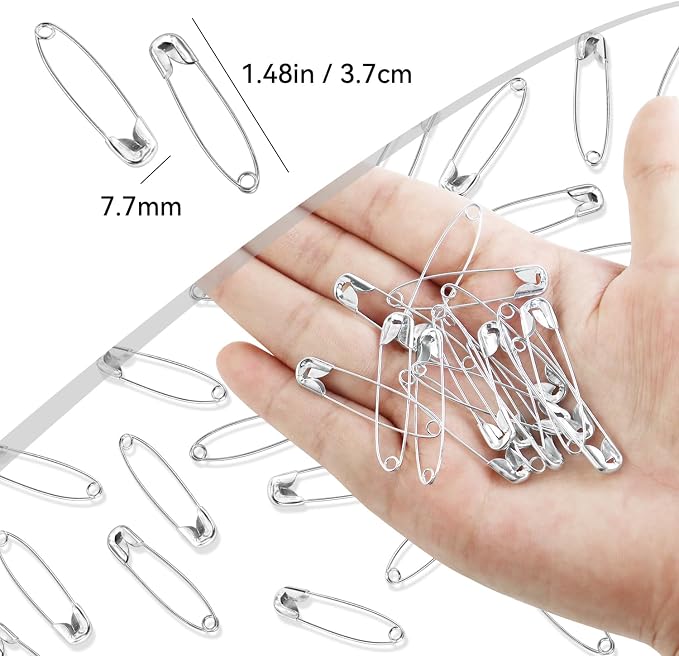 100 Pack Silver Safety Pins Assorted, Galvanized Steel Bulk Safety Pins - Image 2