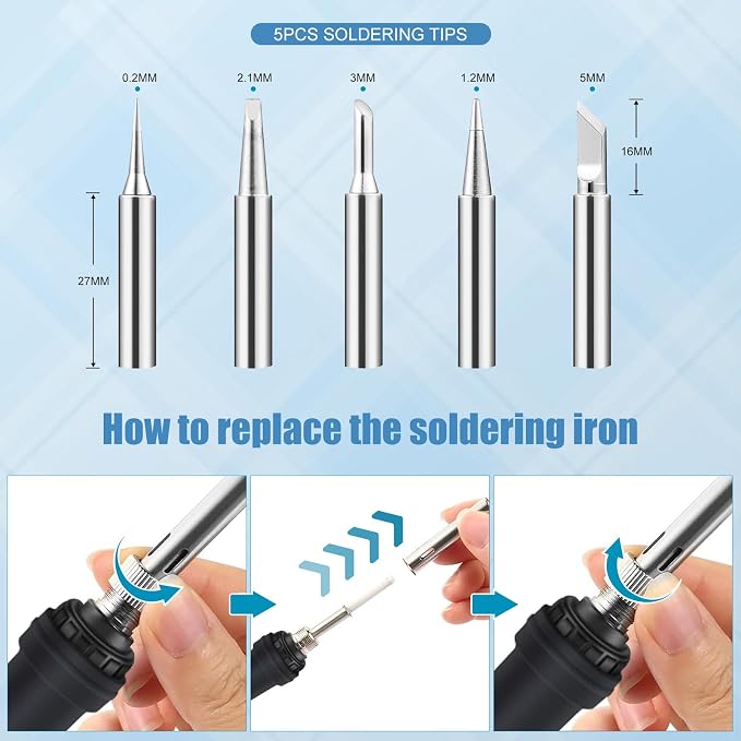 Soldering Iron Kit, 90W 110V Fast Heat up LCD Digital Soldering Gun kit - Image 6