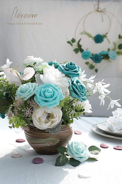 Floroom Artificial Flowers 25pcs Real Looking Green Ombre Colors Foam Fake Roses - Image 2