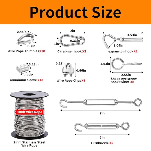 1/16" Wire Rope Kit, 30M/100FT Vinyl Coated 304 Stainless Steel Cable, String - Image 2