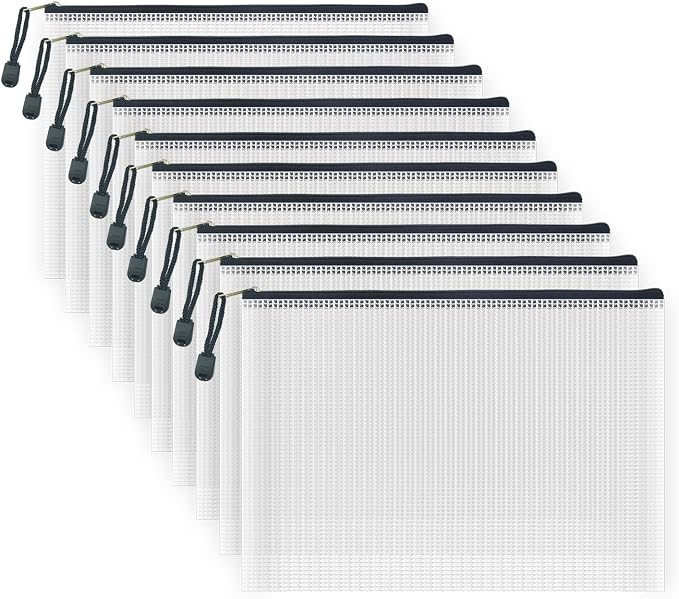 AUSTARK 10 Pcs Zipper File Bags, Waterproof Plastic Mesh Pouch by AUSTARK