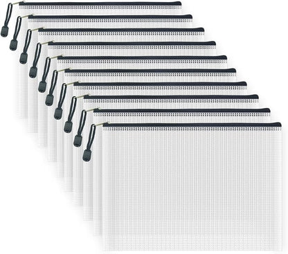 AUSTARK 10 Pcs Zipper File Bags, Waterproof Plastic Mesh Pouch by AUSTARK