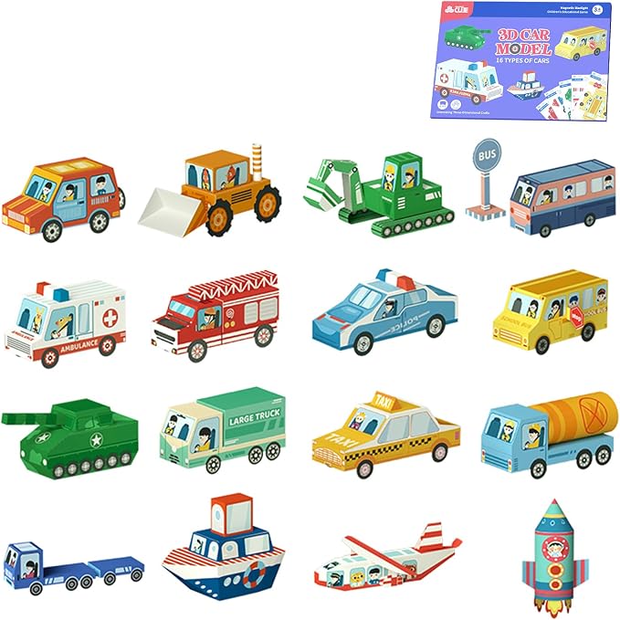 MIREONETRY Origami Paper for Kids Ages 6+, 16 Style 3D Car Origami Paper Kit by MIREONETRY