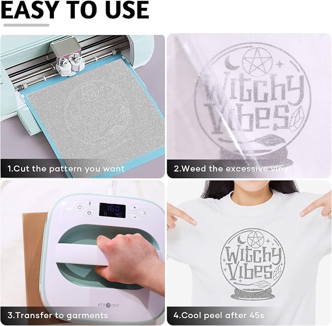 HTVRONT Silver Glitter HTV Heat Transfer Vinyl Bundle: 13 Pack 10" x 12" Iron - Image 4
