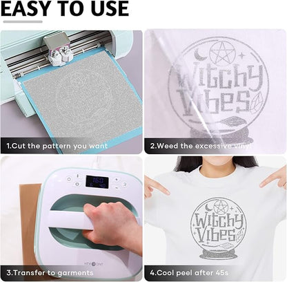 HTVRONT Silver Glitter HTV Heat Transfer Vinyl Bundle: 13 Pack 10" x 12" Iron - Image 4