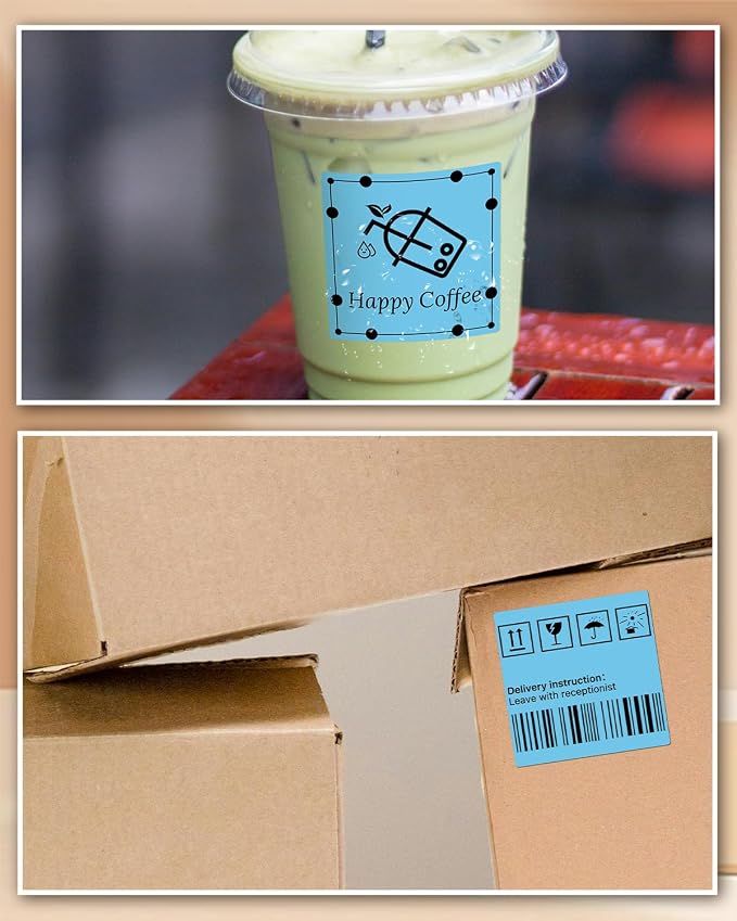 iEager Blue Square Thermal Label Stickers, 500 Sheets/Roll - Image 7