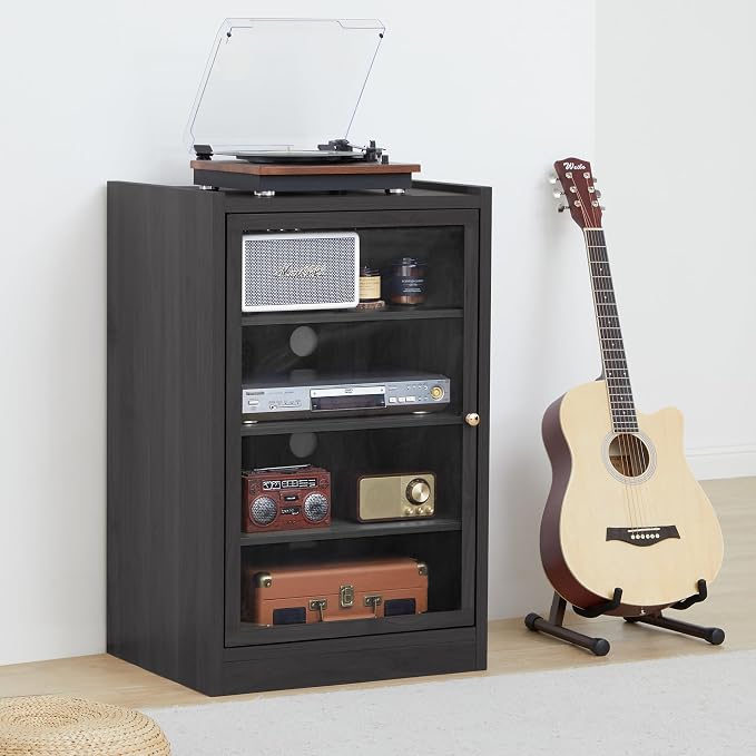 LEVNARY Media Cabinet with Door, AV Media Storage Shelf with Cable Management - Image 3