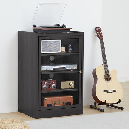LEVNARY Media Cabinet with Door, AV Media Storage Shelf with Cable Management - Image 3
