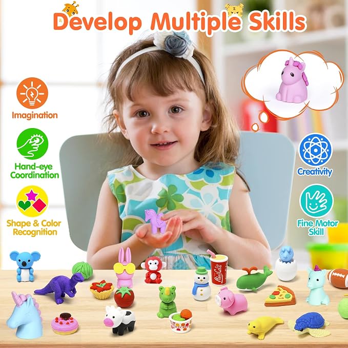 60 Pack Animal Pencil Erasers for Kids, 3D Mini Puzzle Take Apart Erasers - Image 2