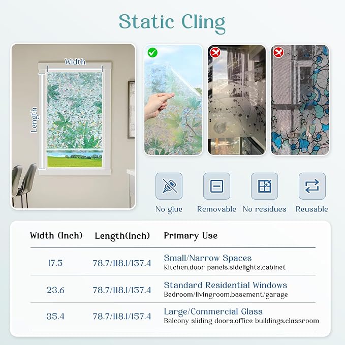 Haton Window Privacy Film, Decorative Stained Glass Window Clings, 3D UV Sun - Image 6