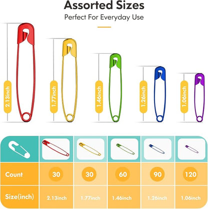 Safety Pins Assorted, 340 Pack 5 Different Sizes Small and Large Safety Pin - Image 2