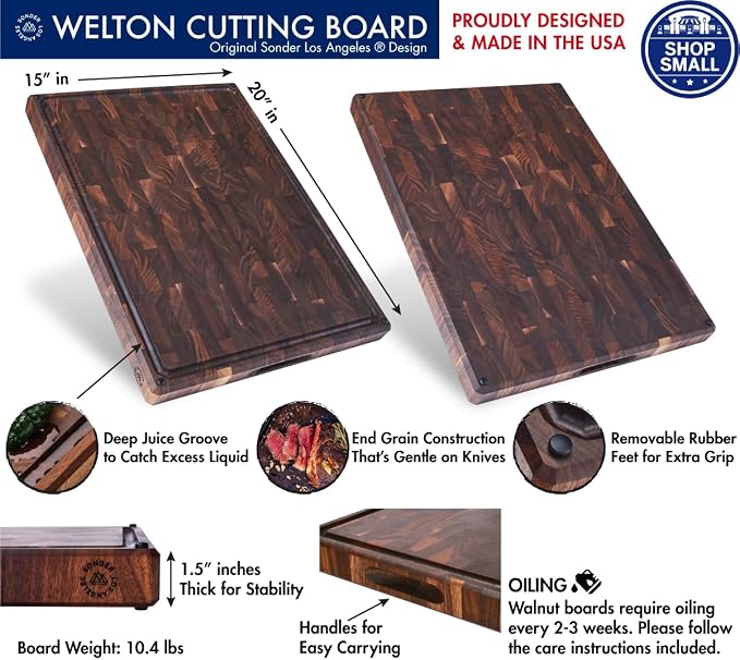 Sonder Los Angeles, Made in USA, Large Thick End Grain Walnut Wood Cutting Board - Image 2