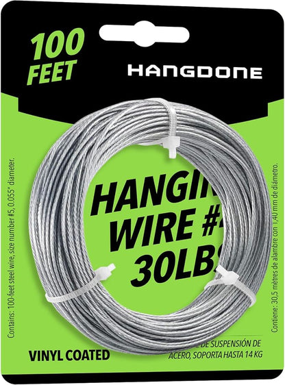 Coated Picture Hanging Wire #4 30lbs 100-Feet, Flexible Steel Wire 16 Gauge by HangDone
