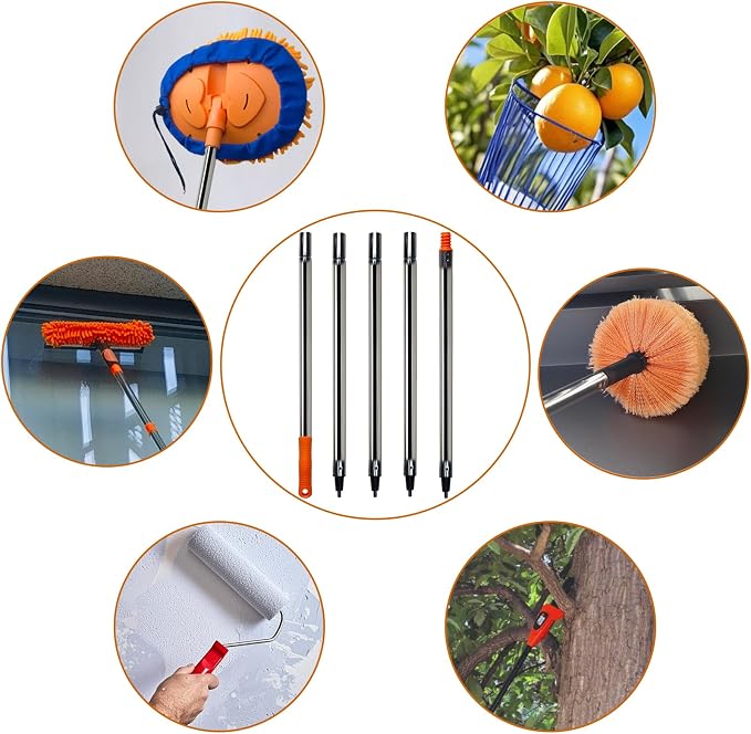 5 PCS Total 6.5 Ft Extension Pole, Paint Roller Stainless-Steel Threaded - Image 5