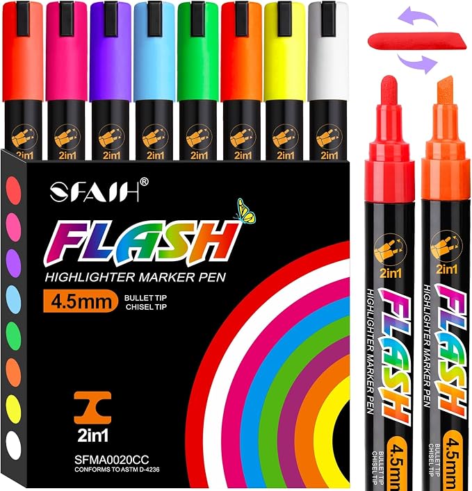 SFAIH 8 Vibrant Liquid Chalk Markers Erasable by SFAIH