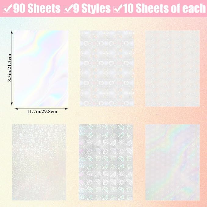 STARVAST 90 Sheets Holographic Sticker Paper, Transparent Holographic Vinyl - Image 2