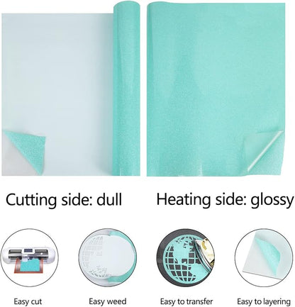 guangyintong Glow Glitter Cyan Heat Transfer Vinyl HTV Rolls, Glitter HTV Vinyl - Image 5