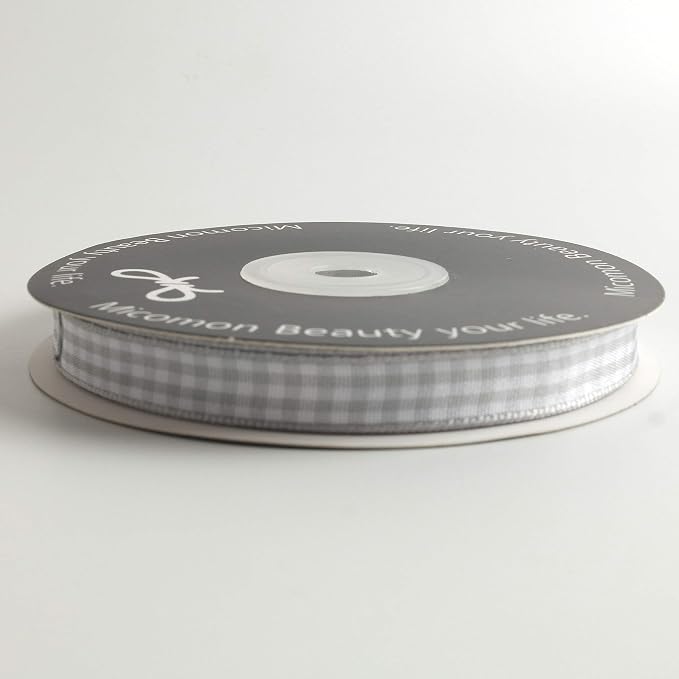 Gray Gingham Plaid Checked Ribbon 25 Yards Each Roll 100% Polyester - Image 3