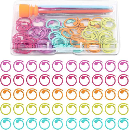 Lokunn 50 Pcs Metal Stitch Markers, 5 Color Helical-Shaped Crochet Markers Ring by lokunn