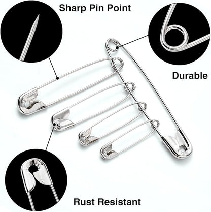 Silver Safety Pins 300 PCS, 5 Assorted Sizes of Durable, Small and Large Safety - Image 3