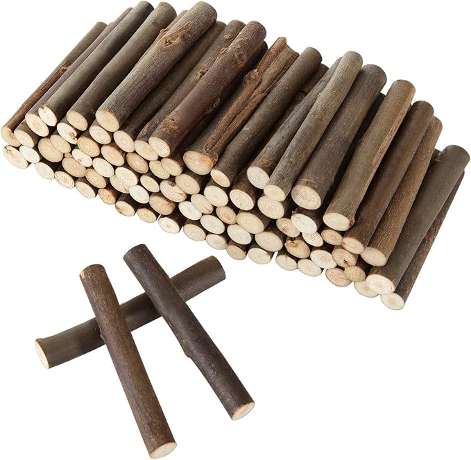 100PCS 4 inch Wood Log Sticks for Crafts 0.4-0.6 inch in Diameter by DIRBUY