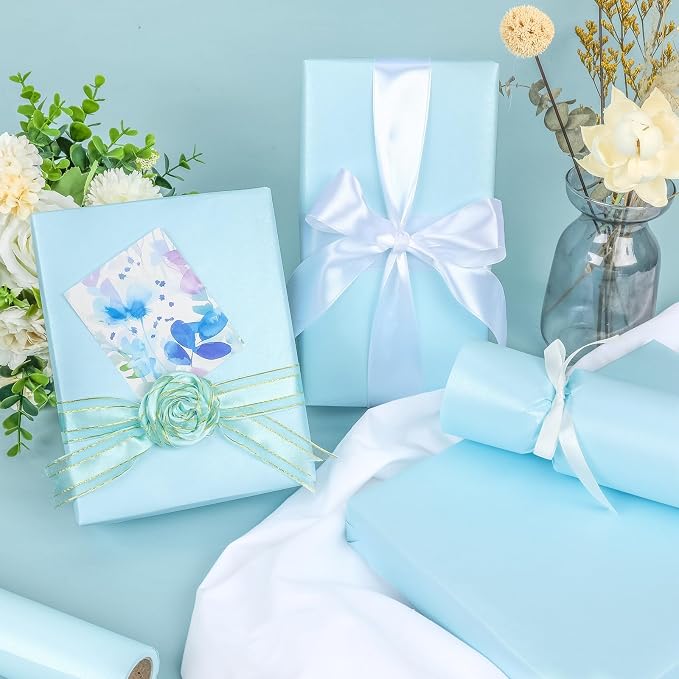 NESCCI Sky Blue Matte Wrapping Paper, Solid Color Pearly-Lustre Paper, Gift - Image 6