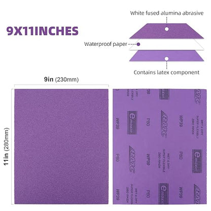 Sandpaper 80 Grit 20 PCS, Wet Dry Sanding Sheets 9 x 11 Inch, Automotive Sanding - Image 2