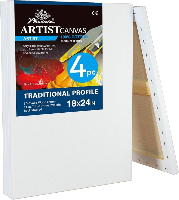 PHOENIX 18x24 Inch 4 Pack Artist Canvas by PHOENIX
