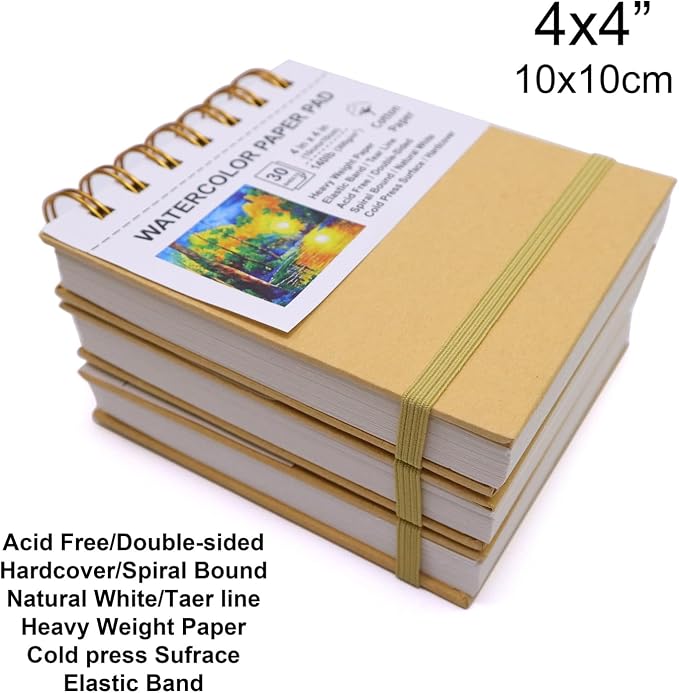 Mini Watercolor Paper Pads, Kraft Hardcover Sketch Books, 140lb/300gsm - Image 2
