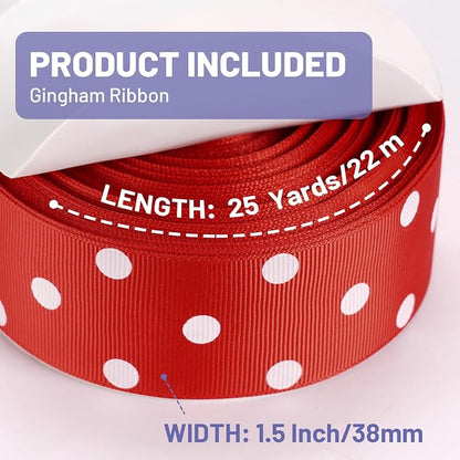 Polka Dot Grosgrain Ribbon 1.5 Inch, 25 Yards Spool Red and White Dot Craft - Image 2