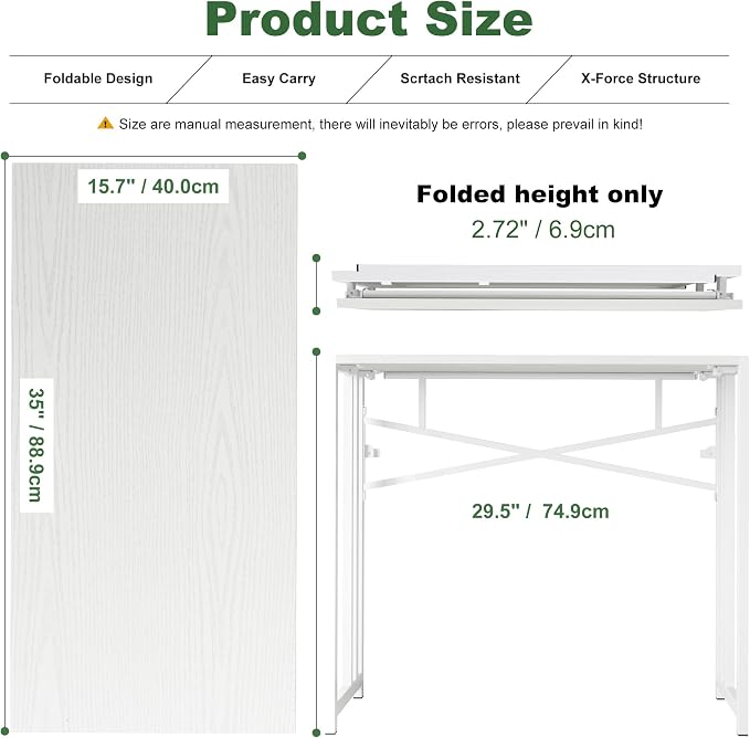Small Folding Desk 35 inch, No Assembly Required Narrow Office Desk, Writing - Image 3
