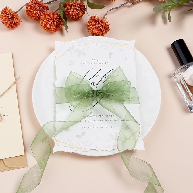 Ribbon for Gift Wrapping 3/4 inch Sage Green Sheer Organza Ribbon for Flower - Image 3