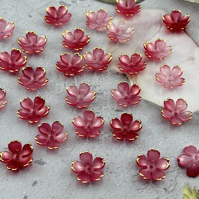 100pcs Acrylic Flower Beads, 19mm Cherry Blossom Plastic Gradient Flower Spacer - Image 3