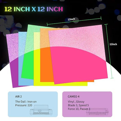GIRAFVYINL Reflective HTV Heat Transfer Vinyl, Refelctive Iron on Vinyl Neon - Image 3