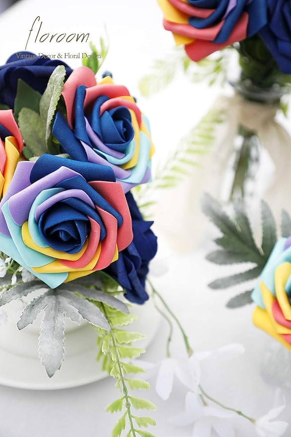 Floroom Artificial Flowers 25pcs Real Looking Whimsical Blue Foam Fake Roses - Image 3