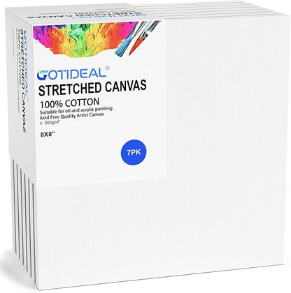 GOTIDEAL Stretched Canvases for Painting, 8x8 Inch Set of 7, Primed White by GOTIDEAL