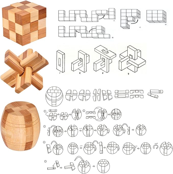 VolksRose 9pcs Wooden Brain Teaser Puzzles, IQ Challenge Puzzle Games, Logic - Image 4