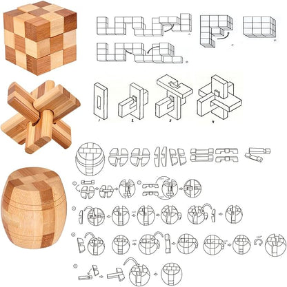 VolksRose 9pcs Wooden Brain Teaser Puzzles, IQ Challenge Puzzle Games, Logic - Image 4