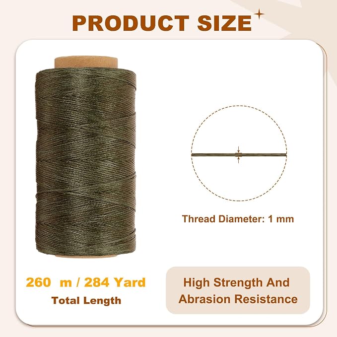 PATIKIL 284 Yard Flat Waxed Thread 150D 1mm Leather Sewing Cord - Image 2